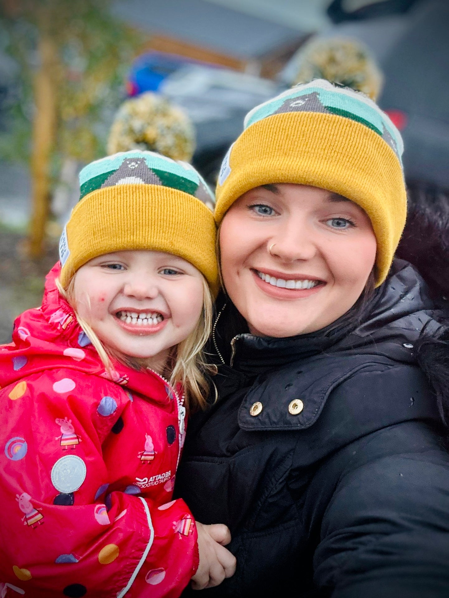 Bear Head Bobble Hat - Classic Knit Beanie with Pom Pom