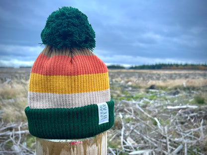 Ribbed Five Stripe Bobble Hat
