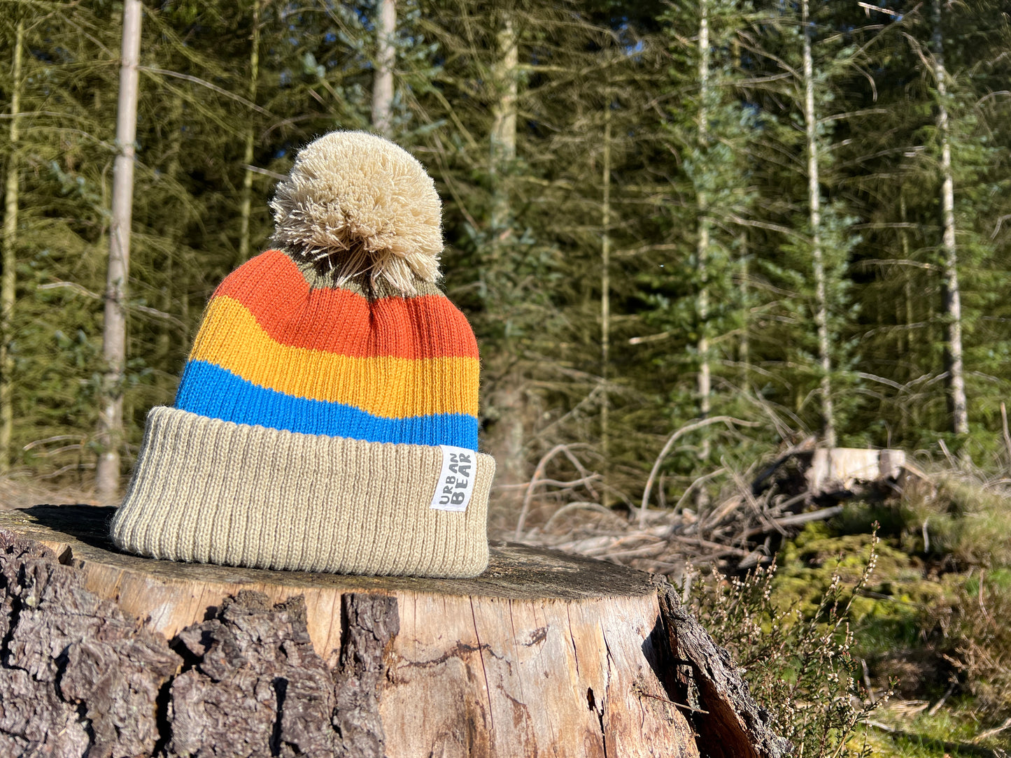 Ribbed Five Stripe Bobble Hat